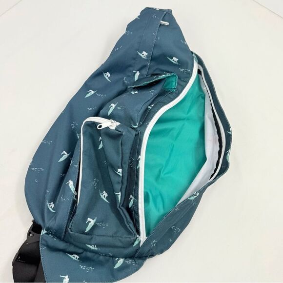 KAVU Green White Nylon Surfer Graphic Rope Strap Nylon Sling Bag - Picture 8 of 15